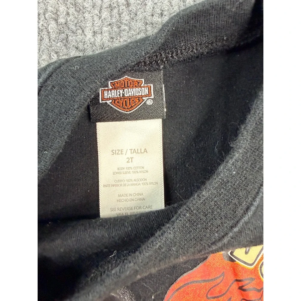 Harley Davidson Toddler‎ 2T Black Tattoo Mesh Sleeve Graphic T Shirt